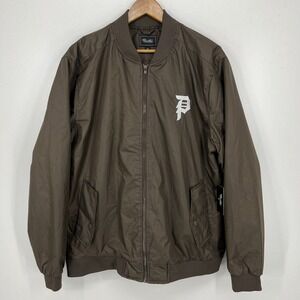 Primitive Bomber Jacket Men's XL‎ Brown Full Zip Streetwear Logo New NWT